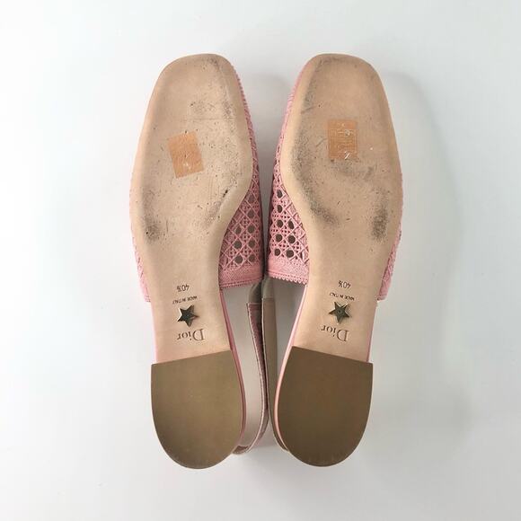 Dior & Moi Cannage Mesh Pink Bow Logo Slingback Flats Sandals 40.5 - Picture 11 of 12